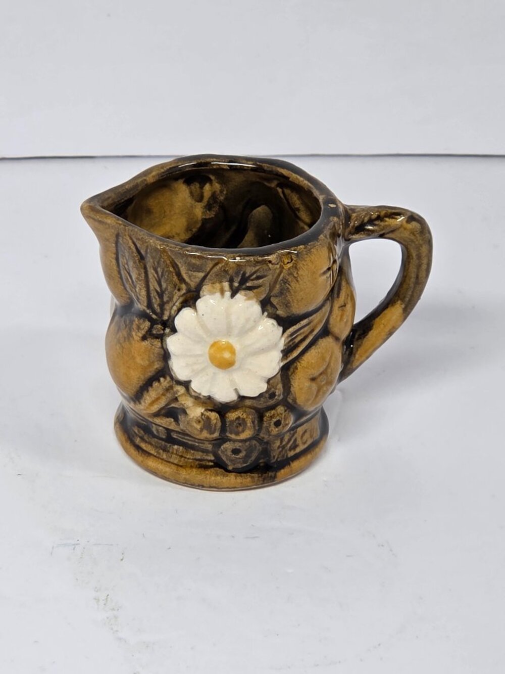 1960s‎ Daisy Ceramic Replacement 1/4 Cup Brown & White Glossy Pottery Japan